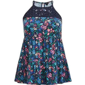 Torrid Blue Textured Jersey Crochet High Neck Tiered Top 1X